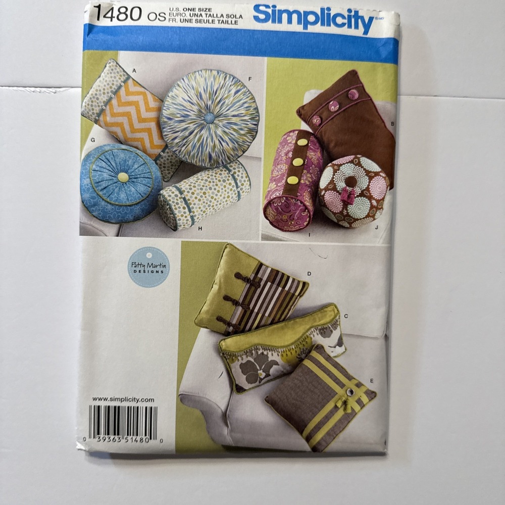 Simplicity 1480 Decorative Pillows & Neck Roll Craft Sewing Pattern Uncut